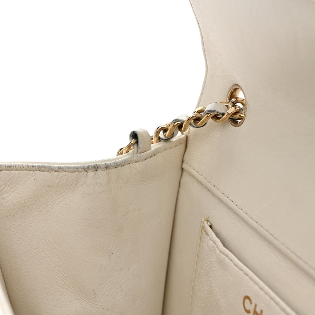 Glazed Calfskin Quilted Small Flap White