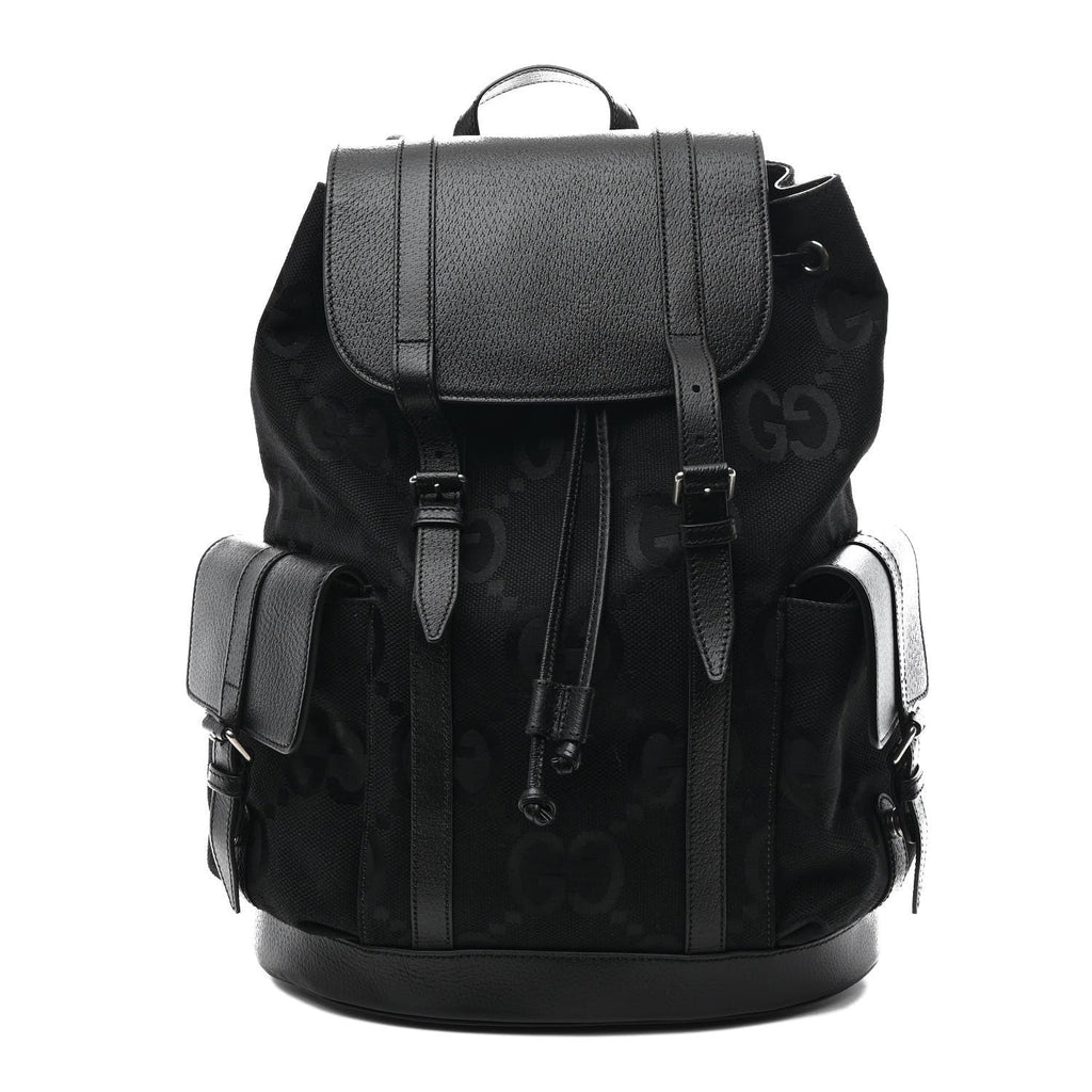 Monogram Jumbo GG Textured Dollar Calfskin Web Double Buckle Backpack Black