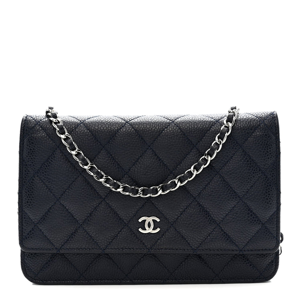 Caviar Quilted Wallet on Chain WOC Navy Blue