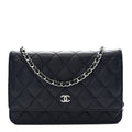 Caviar Quilted Wallet on Chain WOC Navy Blue