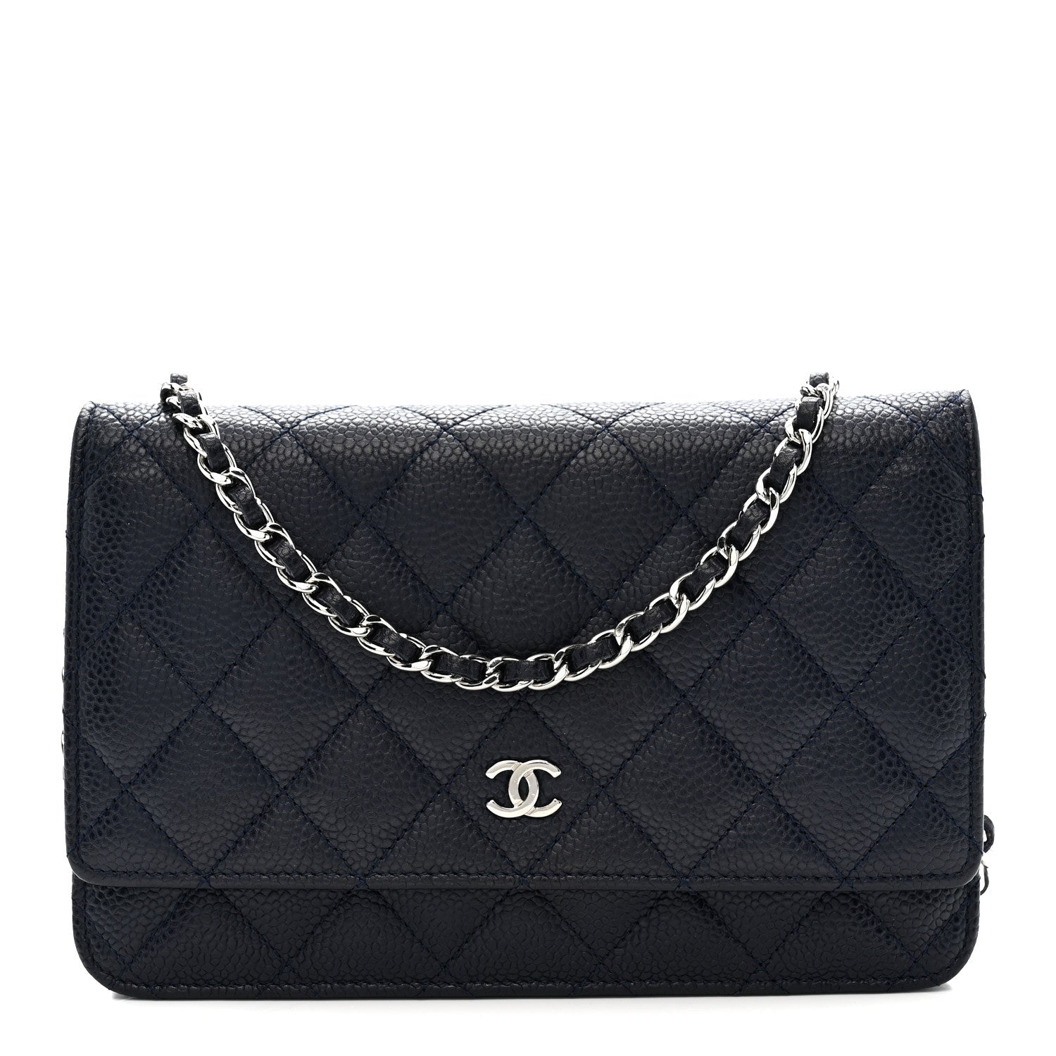 Caviar Quilted Wallet on Chain WOC Navy Blue