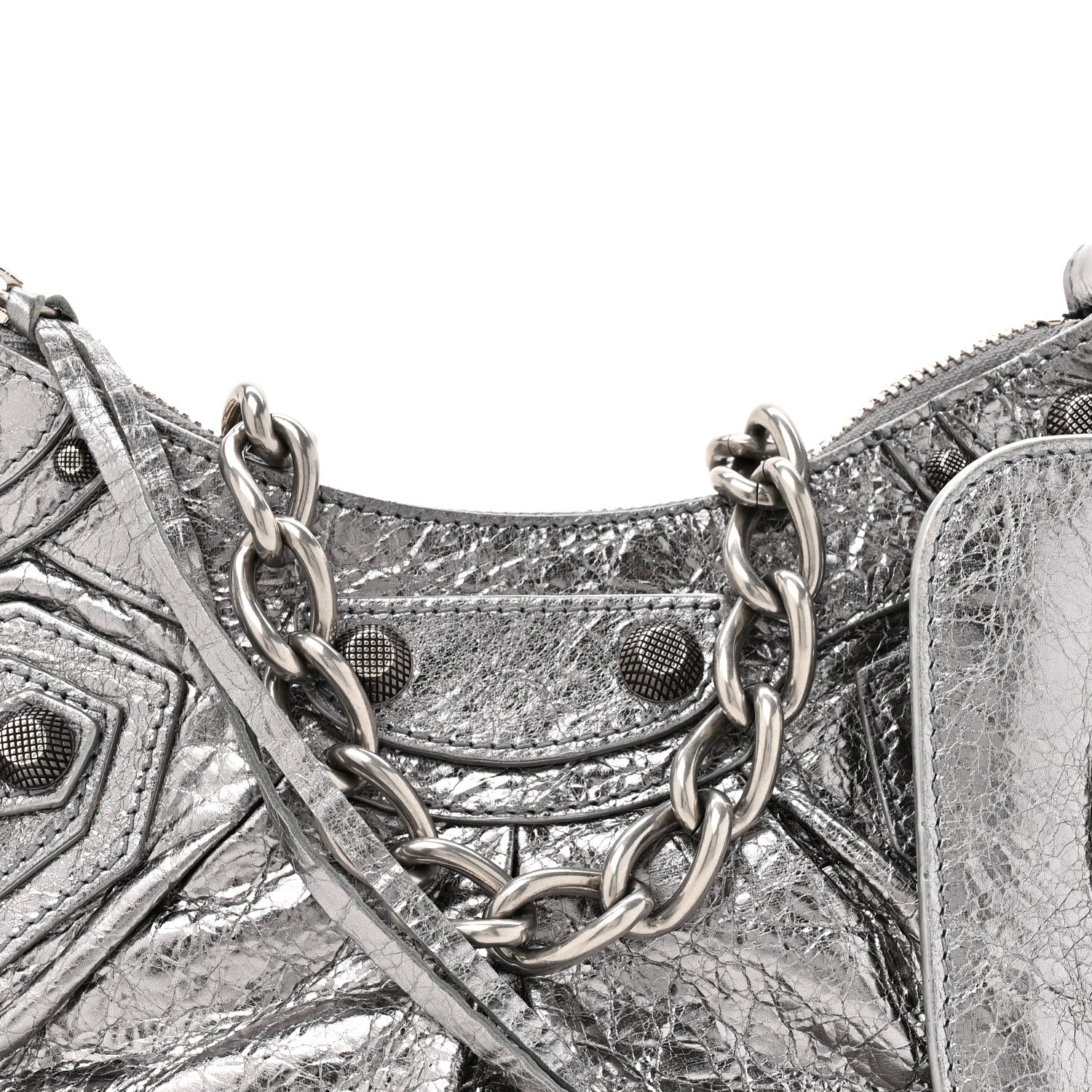 Metallic Agneau Arena Le Cagole Chain Shoulder Bag XS Silver