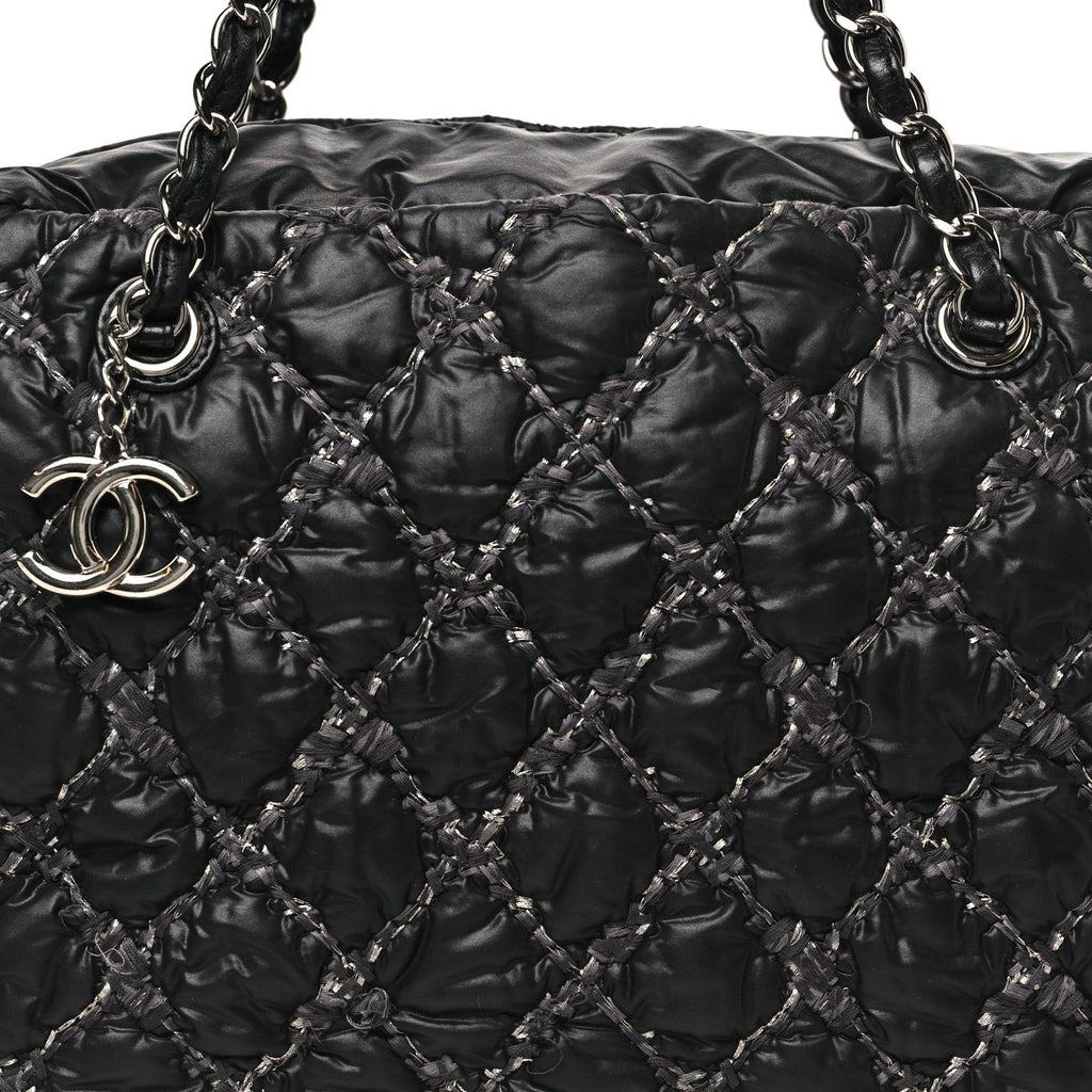 Nylon Quilted Tweed Stitch Bubble Camera Case Black