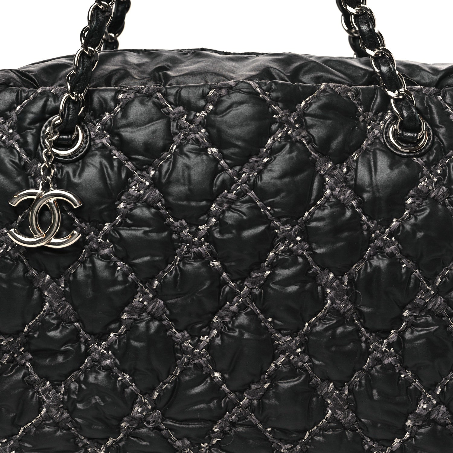Nylon Quilted Tweed Stitch Bubble Camera Case Black