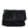Nubuck Crocodile Embossed Monogram Medium Niki Chain Satchel Black