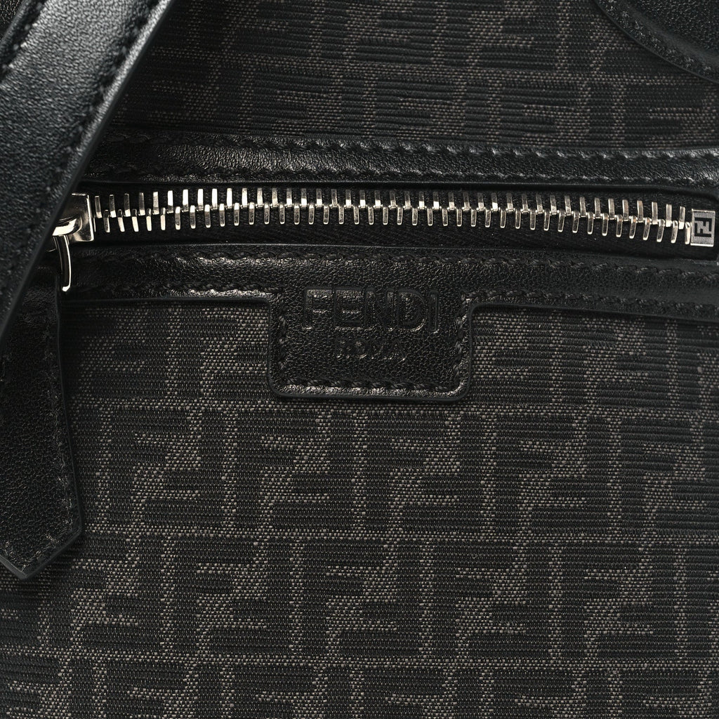 Recycled Fabric Jacquard Vitello Astro Micro FF Mini Trolley Bag Asfalto Black