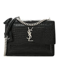 Calfskin Crocodile Embossed Medium Monogram Sunset Black