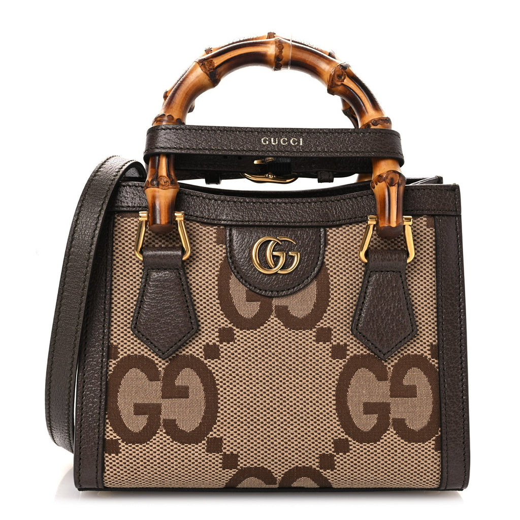 Monogram Jumbo GG Textured Dollar Calfskin Mini Diana Tote Bag Camel Ebony New Acero