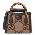Monogram Jumbo GG Textured Dollar Calfskin Mini Diana Tote Bag Camel Ebony New Acero