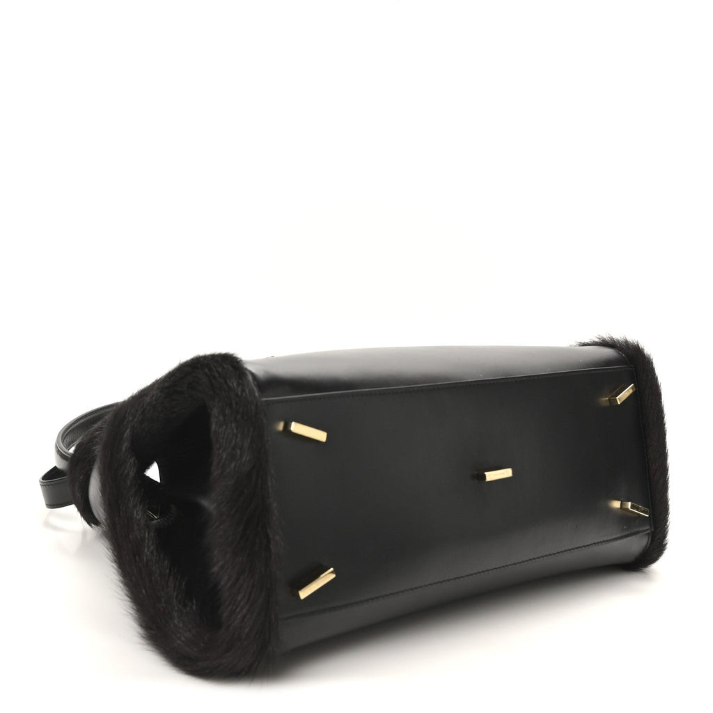 Calfskin Shearling Medium Hug Bag Black