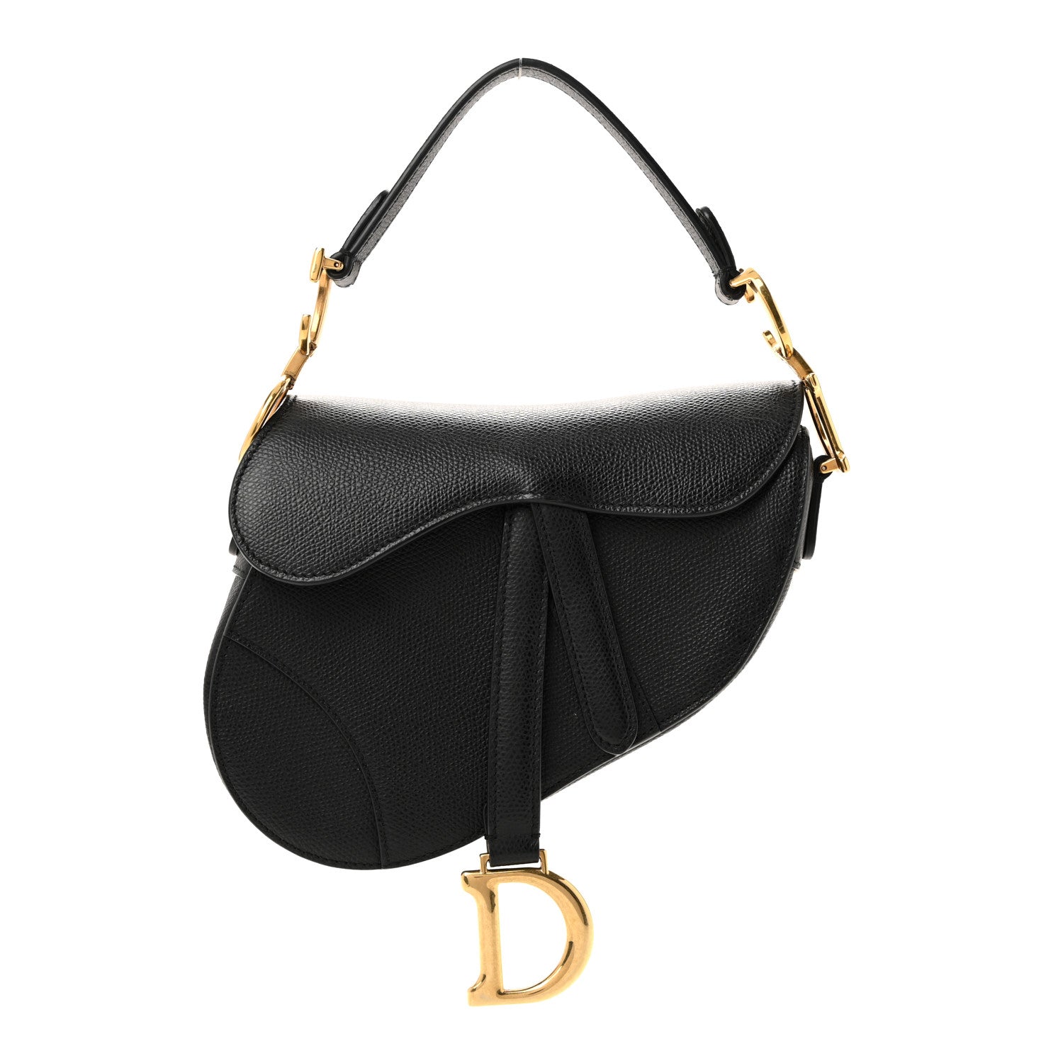 Grained Calfskin Mini Saddle Bag Black