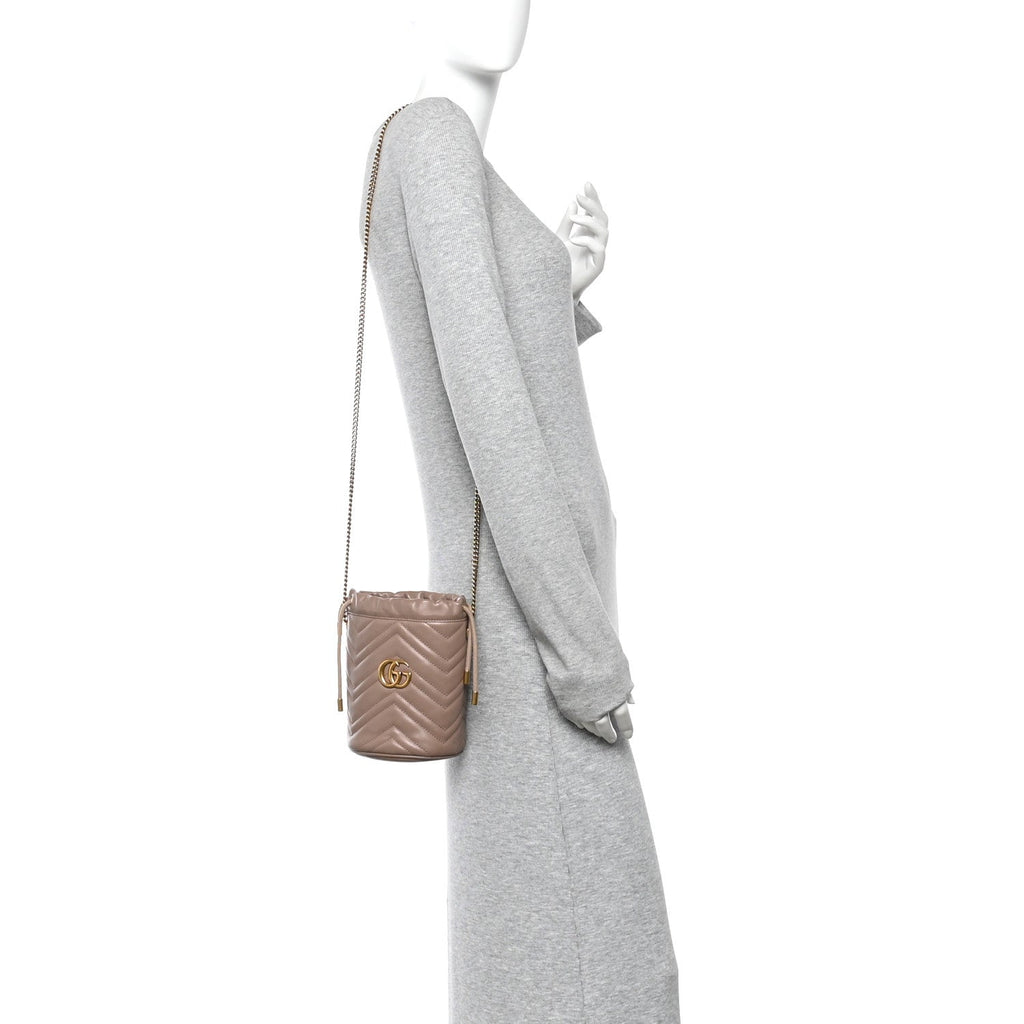 Calfskin Matelasse Mini GG Marmont 2.0 Bucket Bag Porcelain Rose