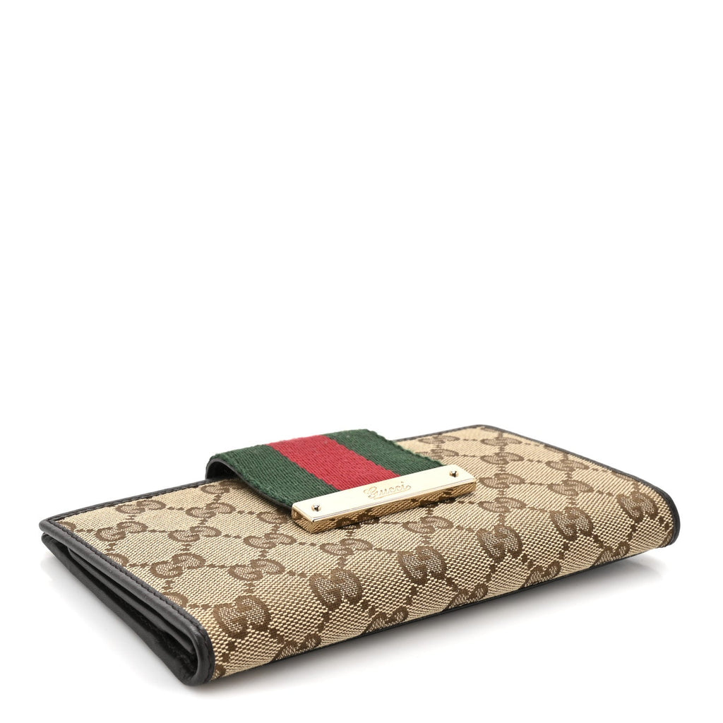 Monogram Calfskin Ladies Web Continental Wallet Beige Ebony Cocoa