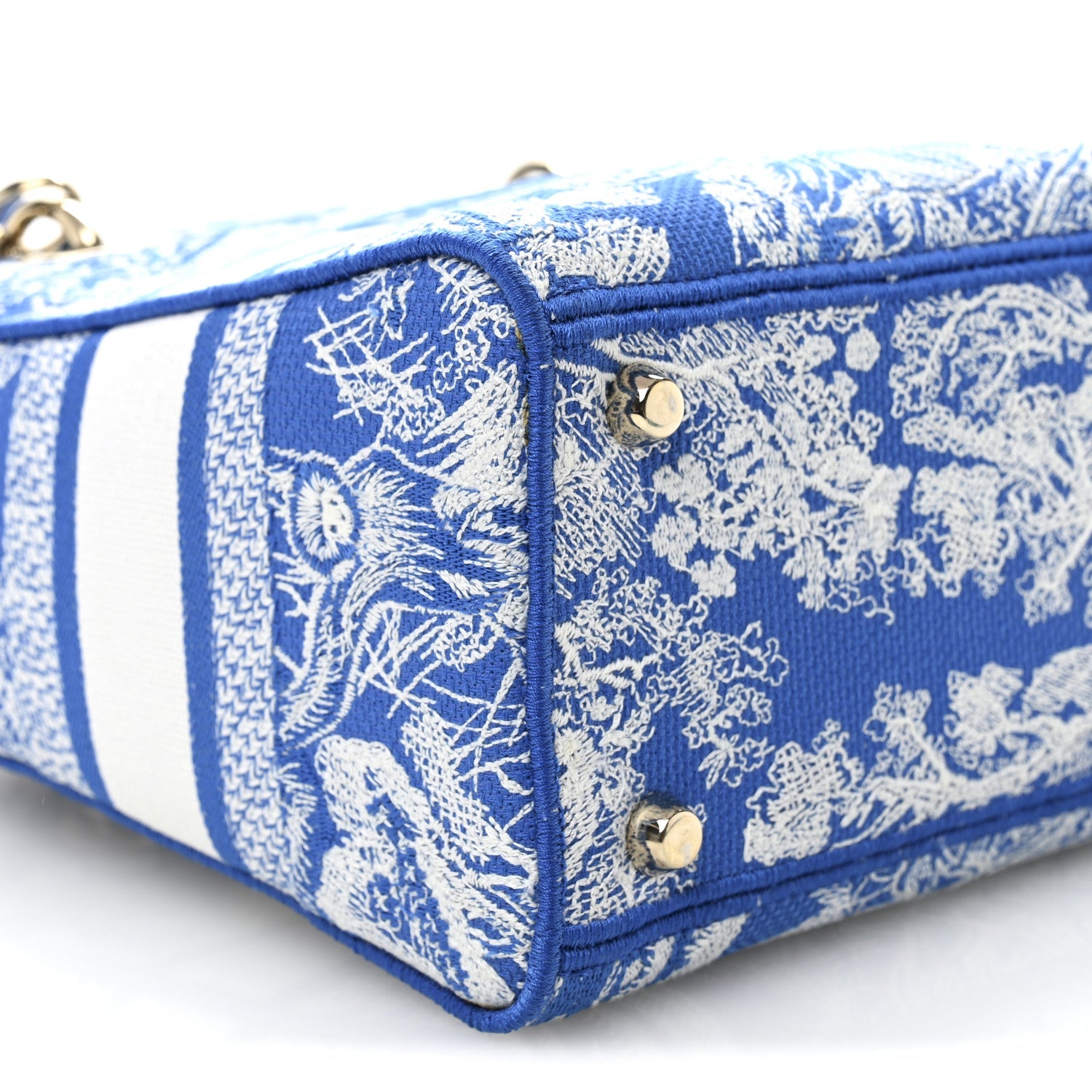 Canvas Toile De Jouy Reverse Embroidered Medium Lady D-Lite Fluorescent Blue