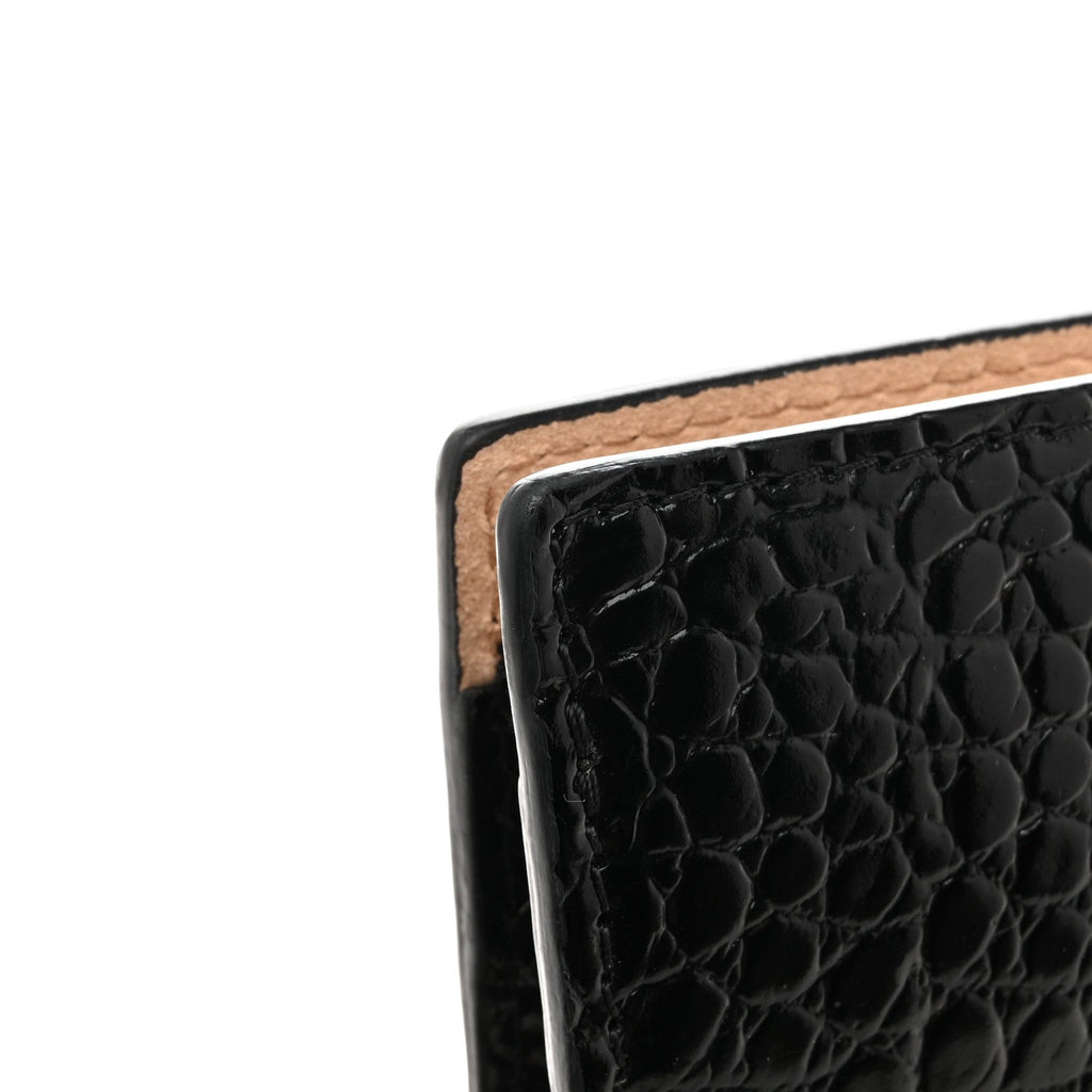 Calfskin Crocodile Embossed Knuckle Flat Clutch Black Gold