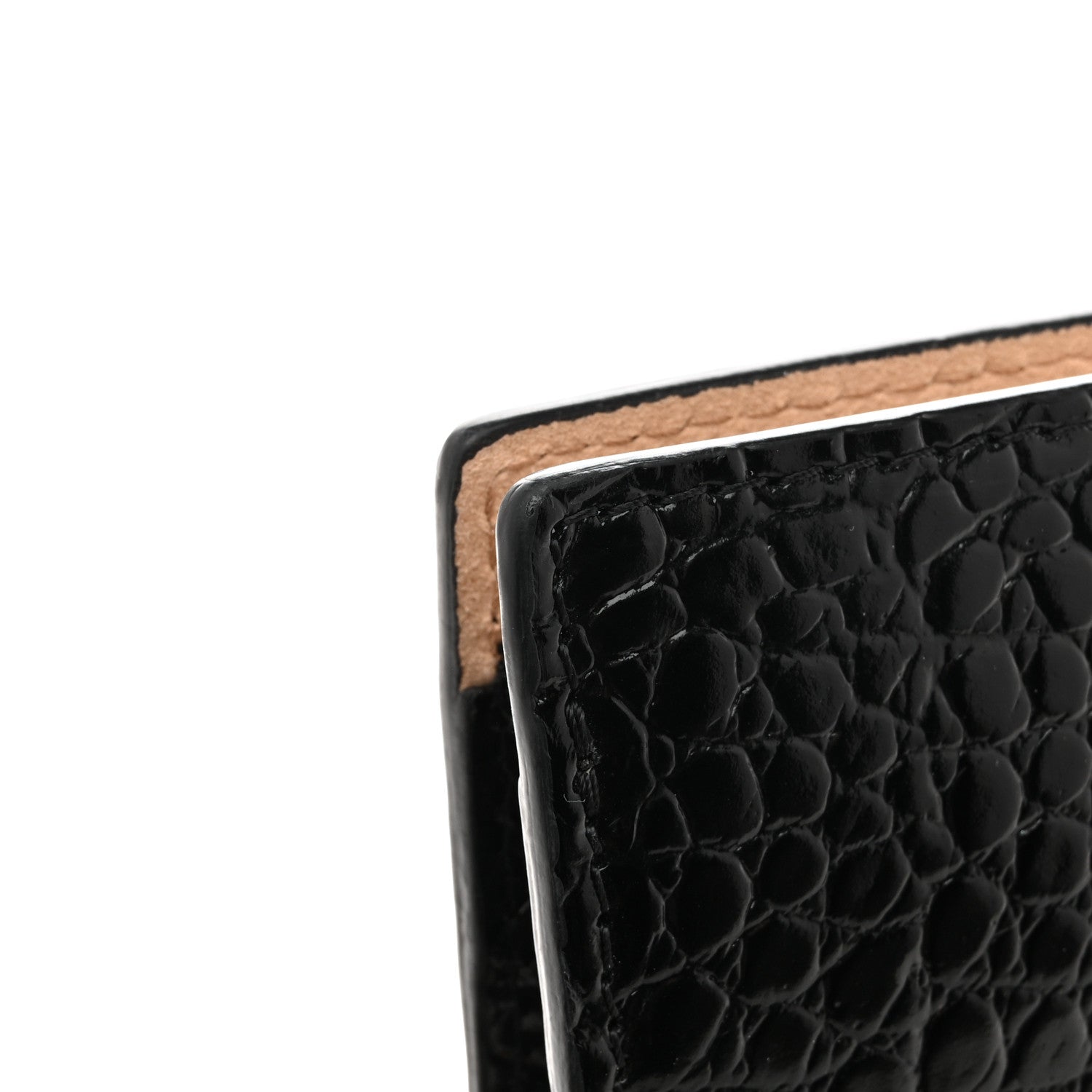 Calfskin Crocodile Embossed Knuckle Flat Clutch Black Gold