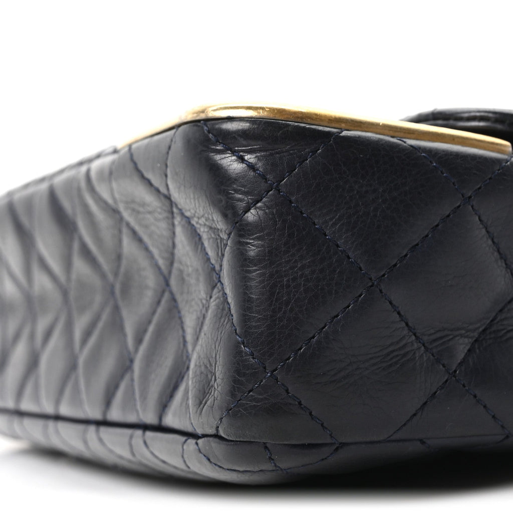 Calfskin Quilted Rock The Corner Flap Navy