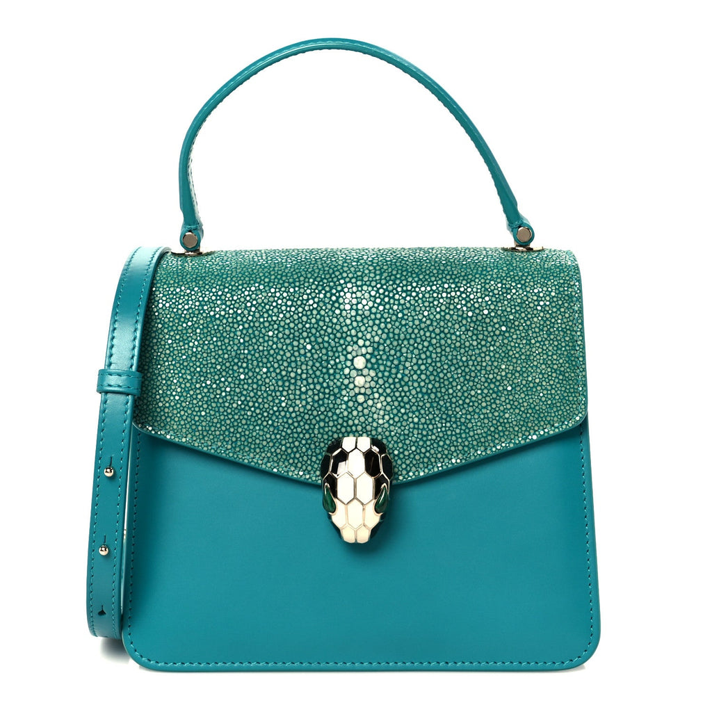 Calfskin Galuchat Serpenti Forever Crossbody Turquoise