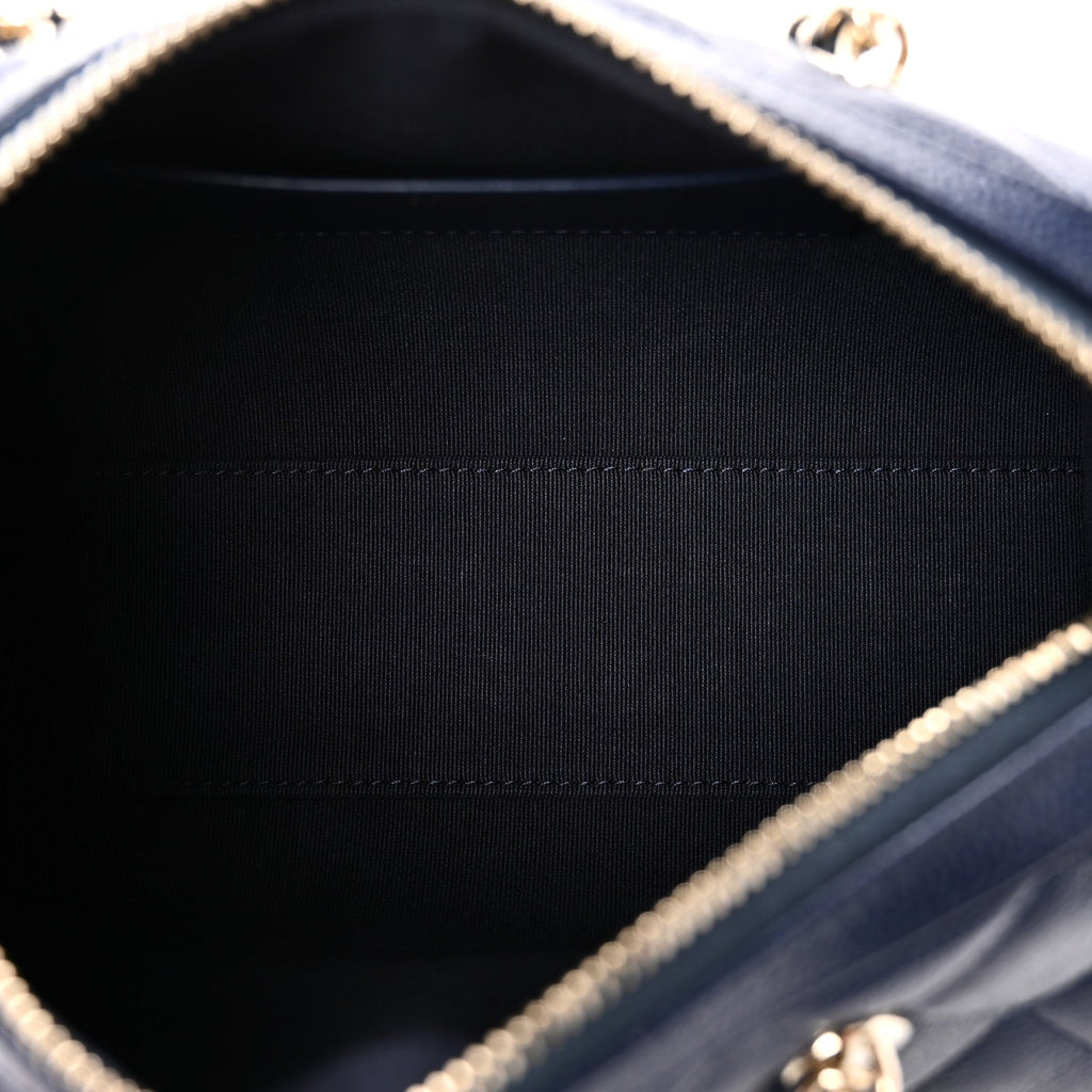 Caviar Quilted Barrel Clutch With Chain  Navy
