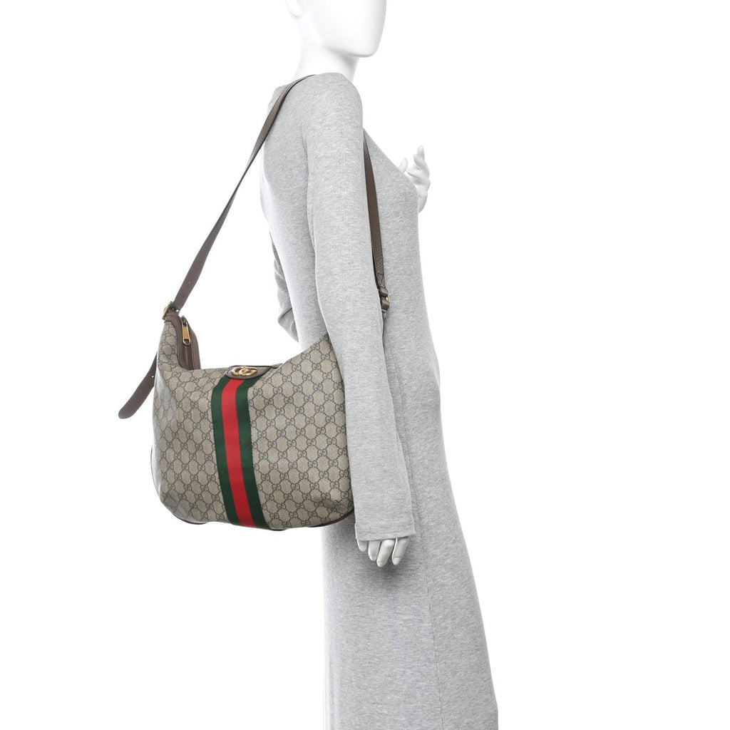 GG Supreme Monogram Web Ophidia Half Moon Hobo Brown