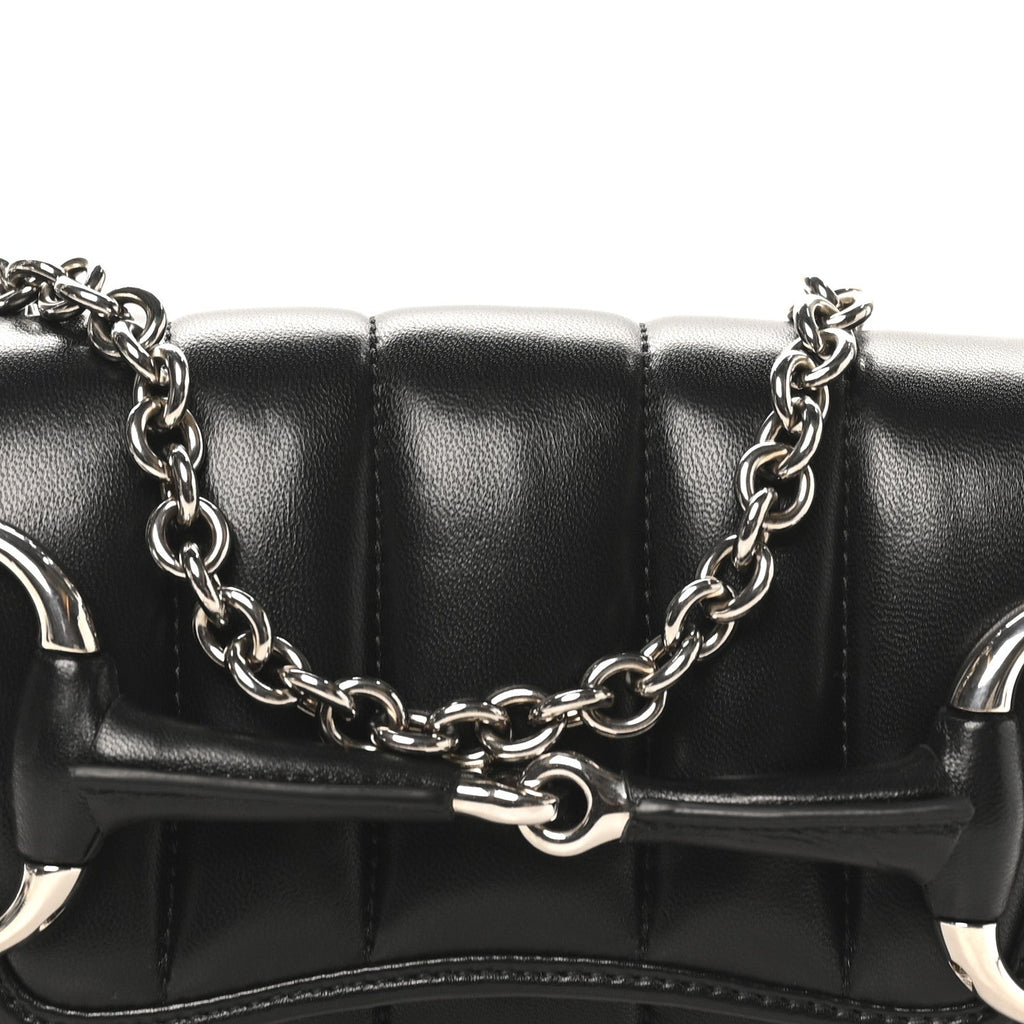Nappa Vertical Matelasse Medium Maxi Horsebit Chain Shoulder Bag Black