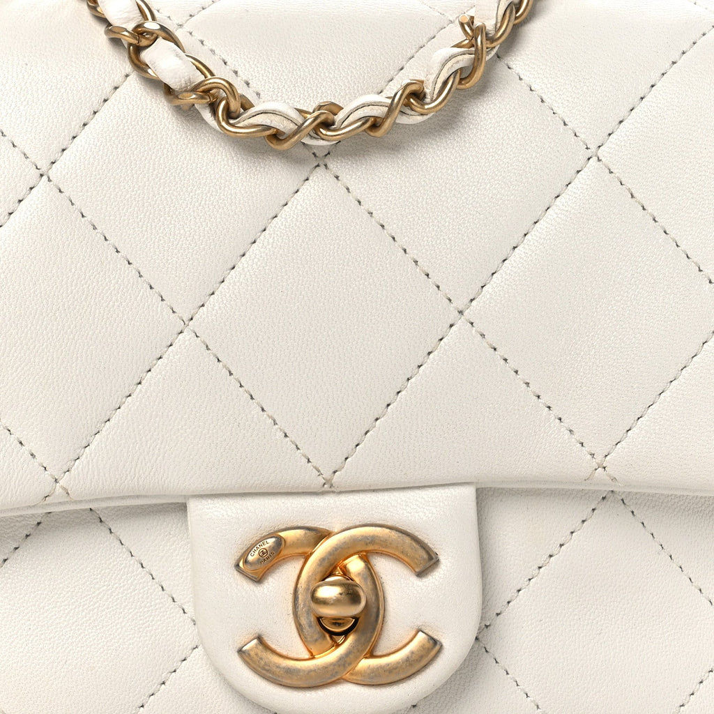 Lambskin Quilted Small Circular Handle Bag White