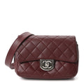 Shiny Goatskin Quilted Small Double Carry Waist Chain Flap Burgundy