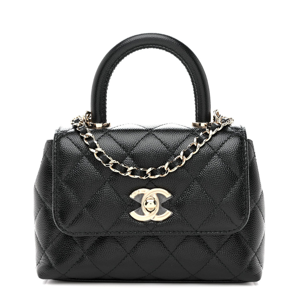 Caviar Quilted Coco Handle Clutch With Chain Black