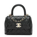 Caviar Quilted Coco Handle Clutch With Chain Black