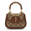 New Canvas Charisma Calfskin Crystal GG Monogram Small Bamboo 1947 Top Handle Bag Camel Ebony