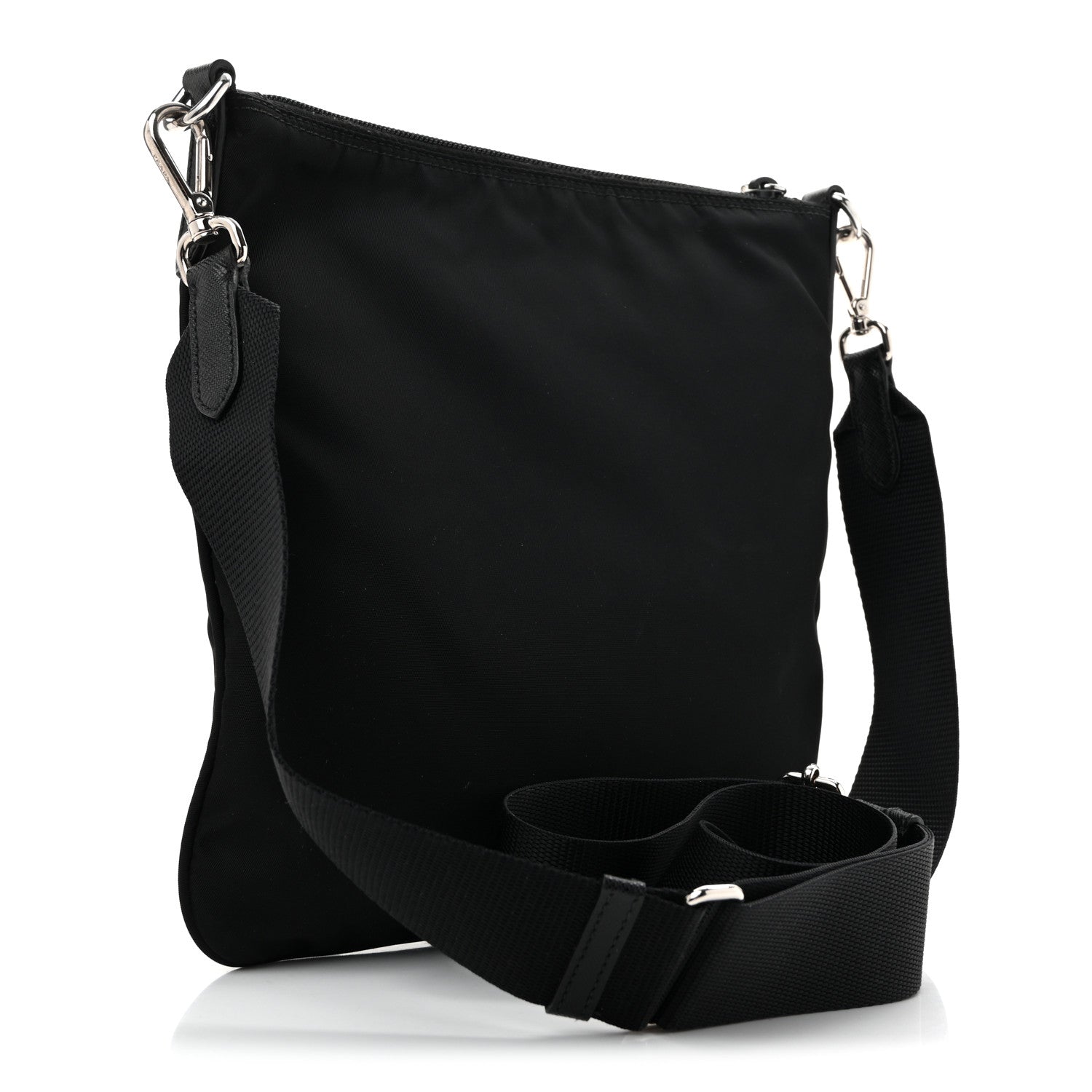 Tessuto Nylon Saffiano Flat Messenger Bag Black