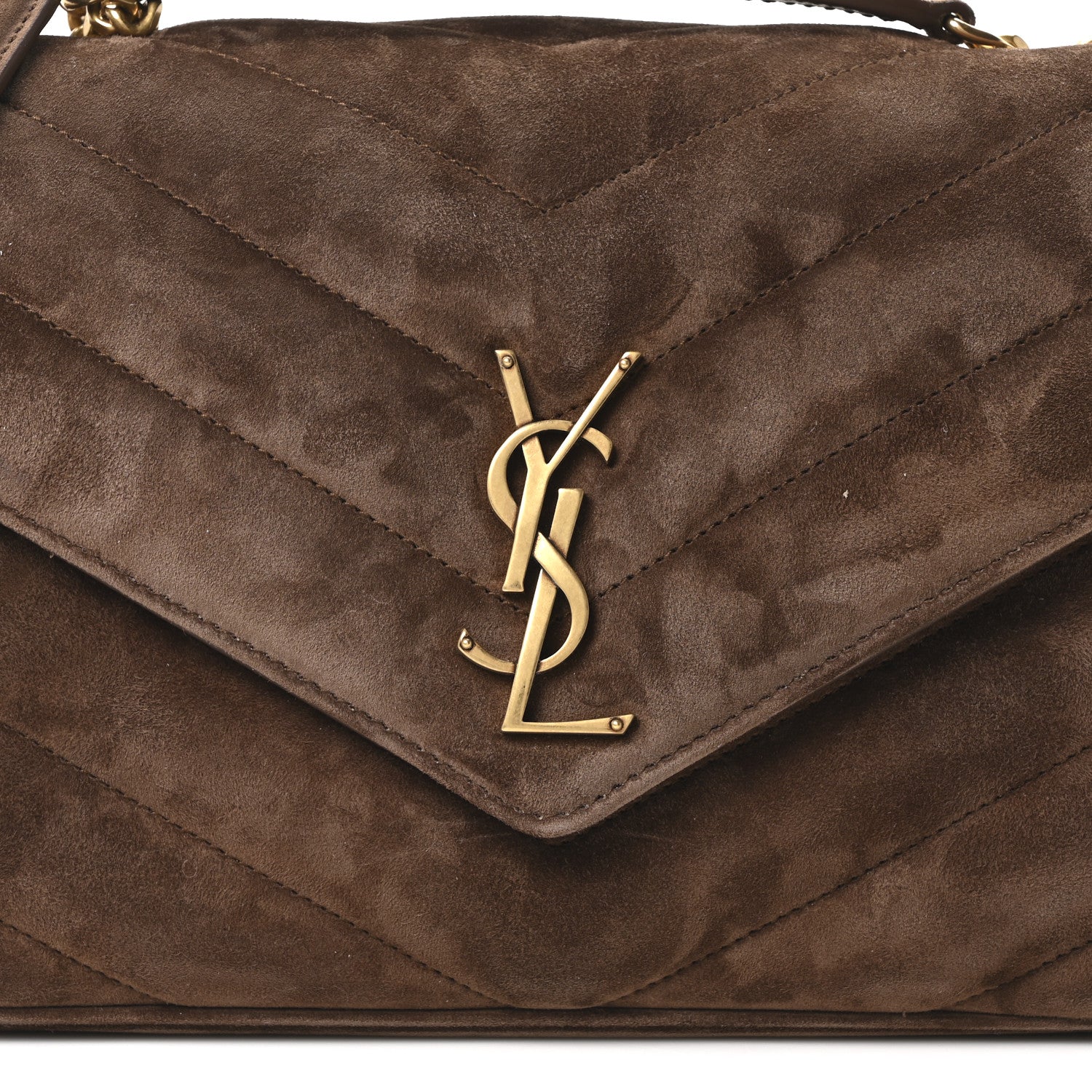 Suede Chevron Quilted Medium LouLou Bark Brown