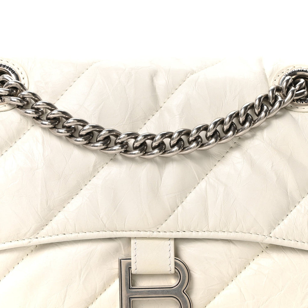 Crushed Calfskin Quilted Small Crush Chain Bag Optic White