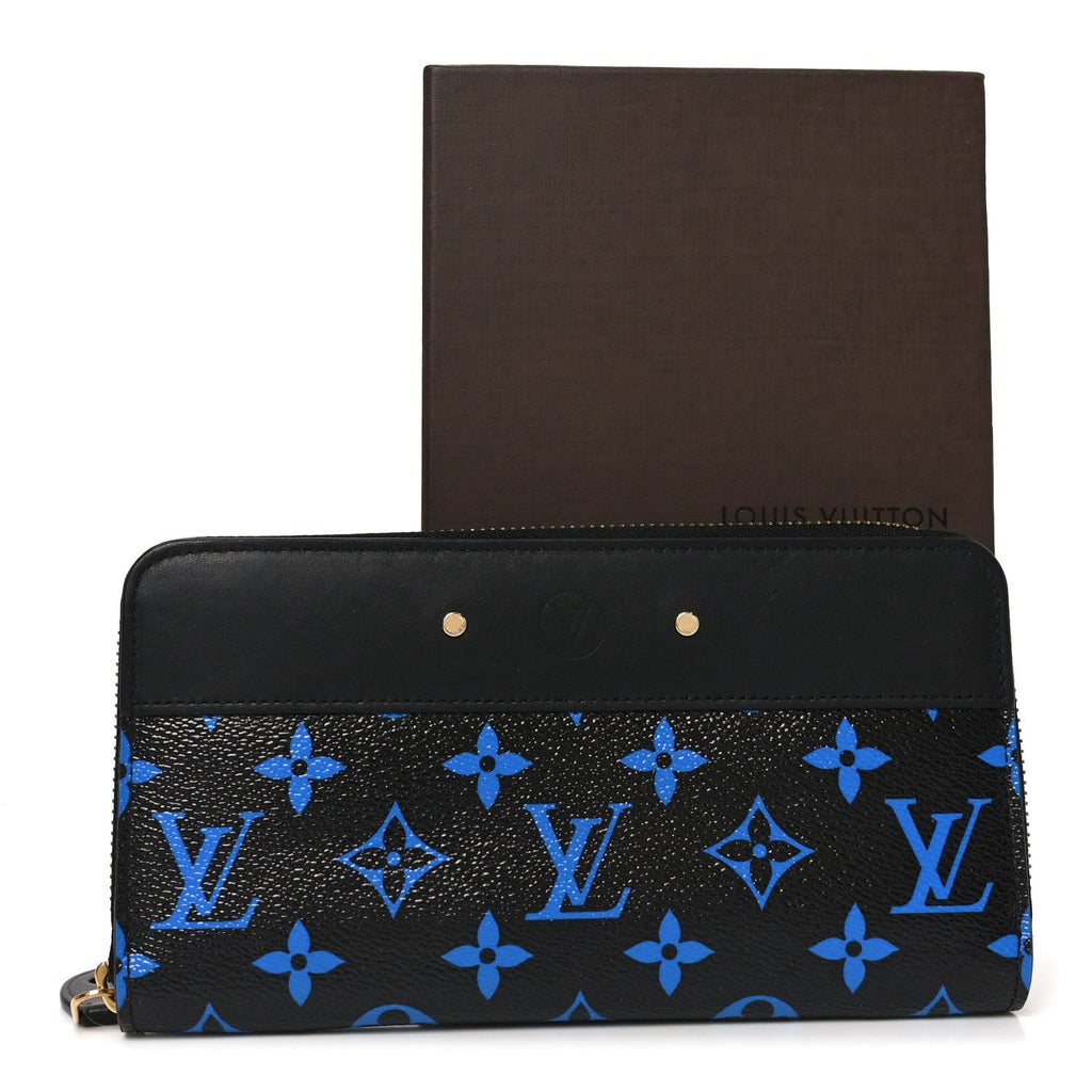 Calfskin Colored Monogram Zippy Wallet Blue Black