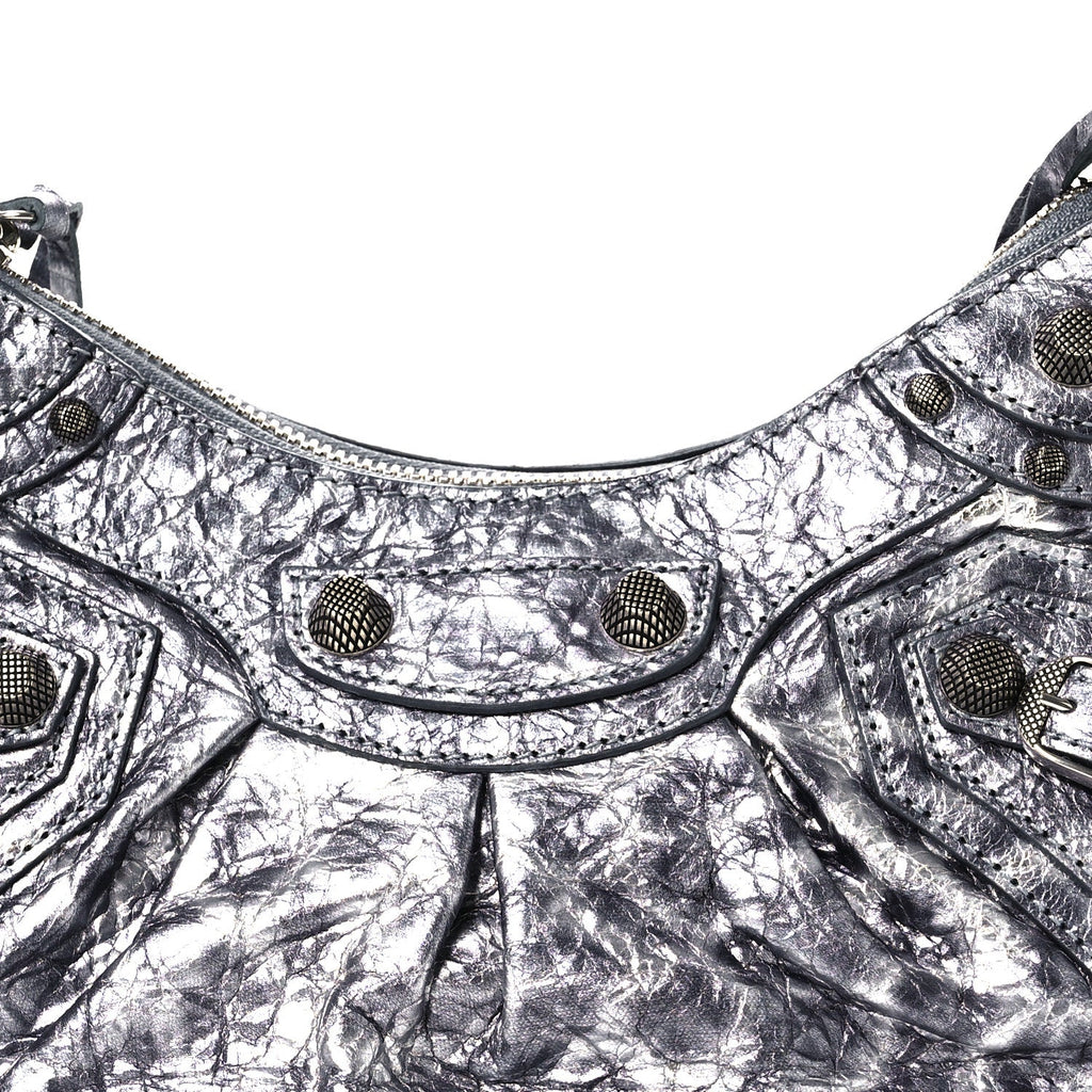 Metallic Agneau Arena Leopard Le Cagole Shoulder Bag XS Dark Grey