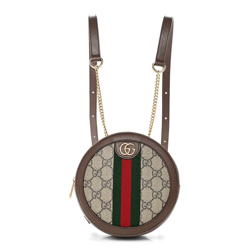 GG Supreme Monogram Web Mini Ophidia Round Backpack Brown