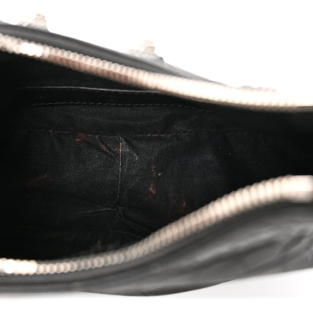 Extra Supple Calfskin Crystal Crocodile Embossed Le Cagole Shoulder Bag XS Black