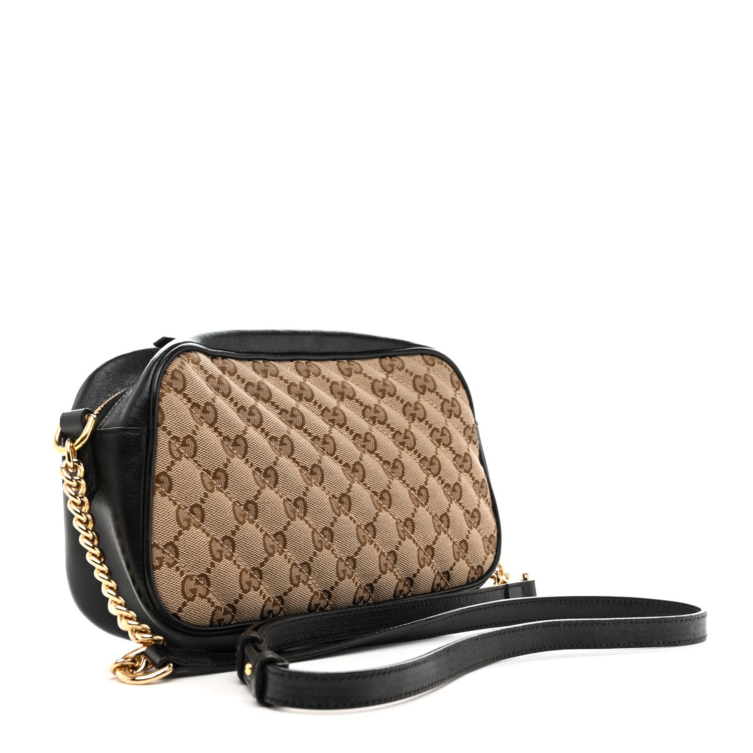 Monogram Matelasse Diagonal Small GG Marmont Chain Shoulder Bag Beige Black