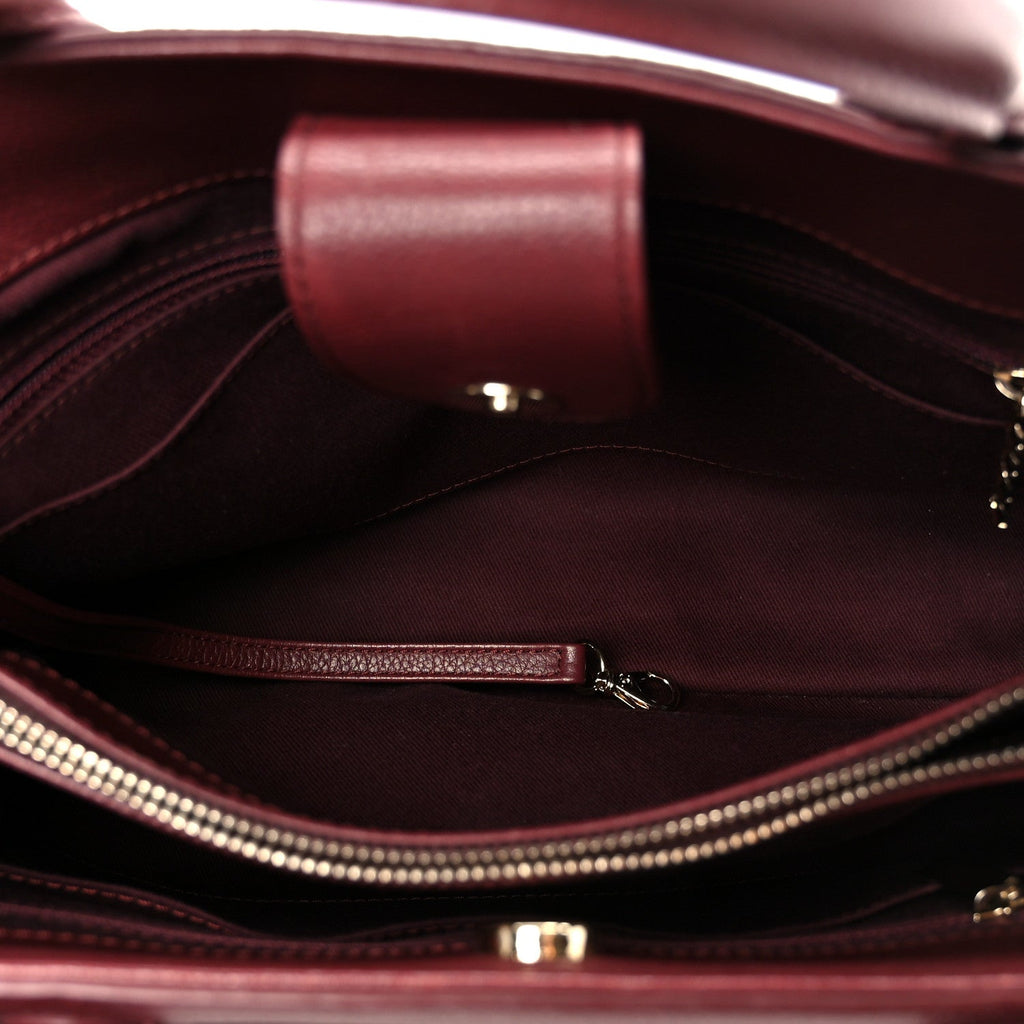 Grained Calfskin Small Neo Executive Shopper Tote Burgundy