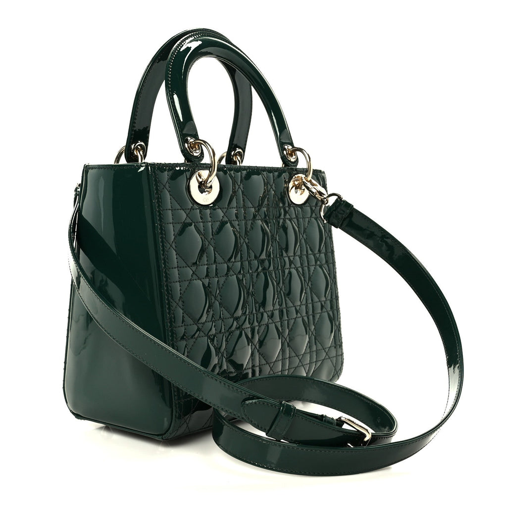 Patent Cannage Medium Lady Dior Pine Green