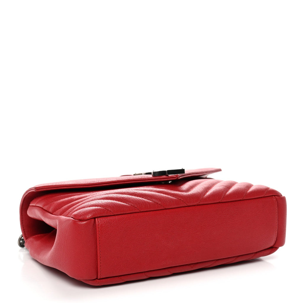 Sheepskin Matelasse Chevron Monogram Medium College Bag Rouge