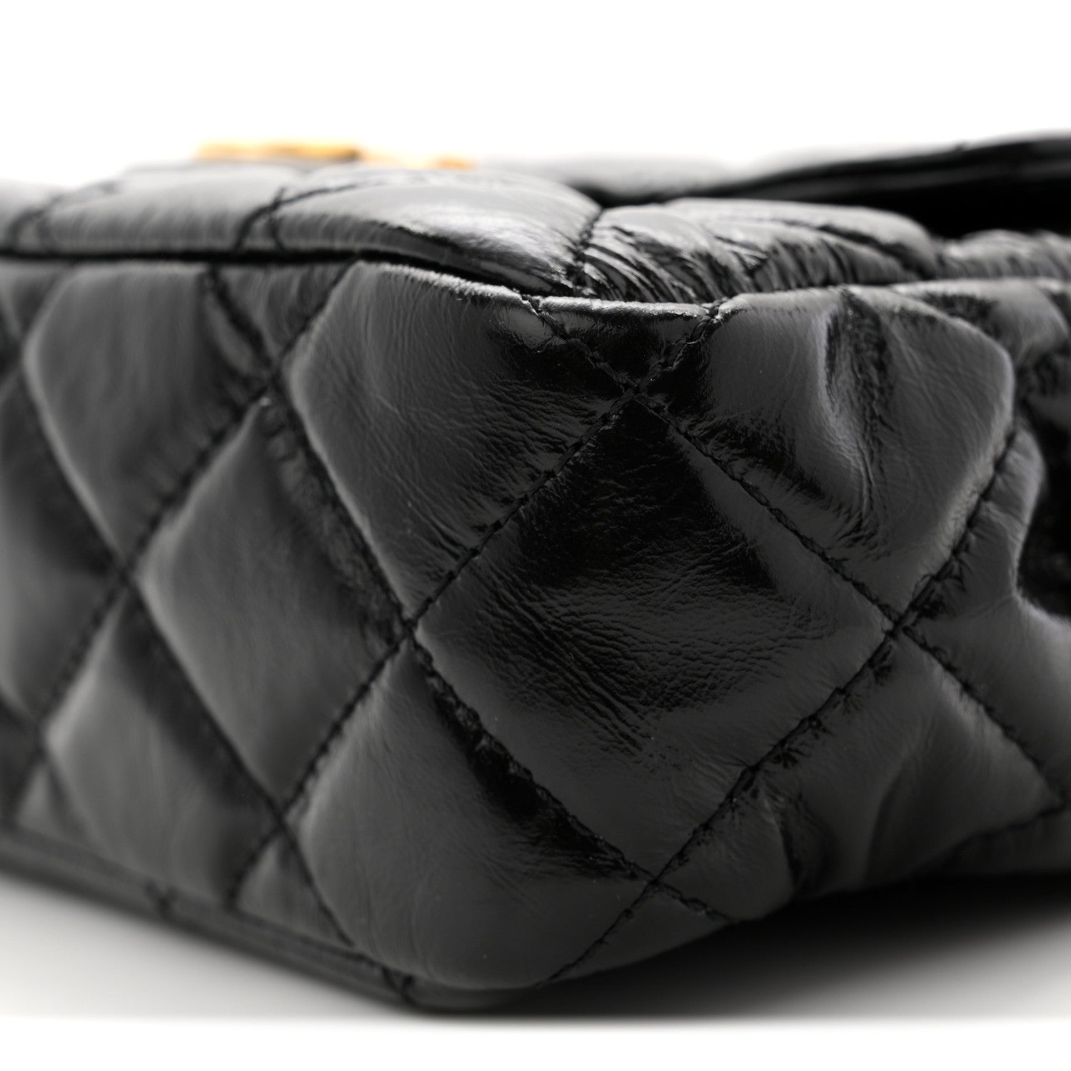 Shiny Crumpled Calfskin Quilted Small Wavy CC Hobo Black
