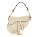 Grained Calfskin Mini Saddle Bag White