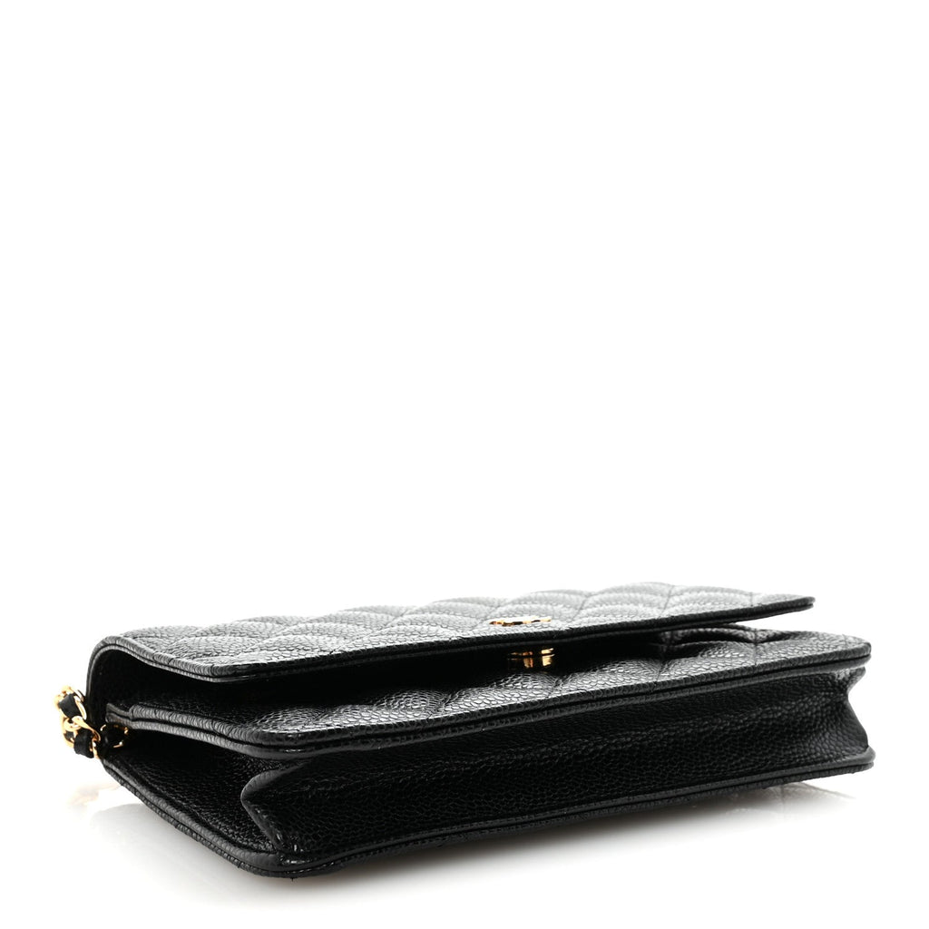 Caviar Quilted Wallet on Chain WOC Black