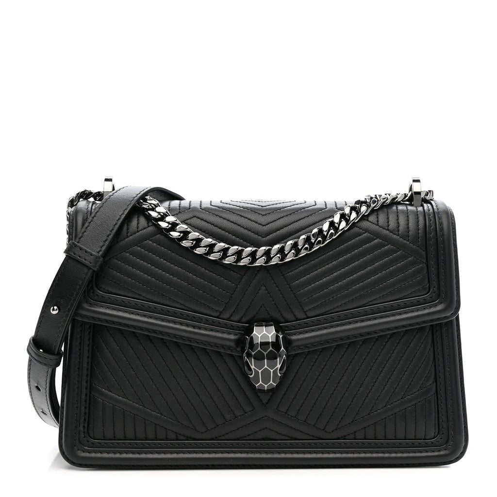 Quilted Nappa Smooth Calfskin Serpenti Forever Diamond Blast Shoulder Bag Black