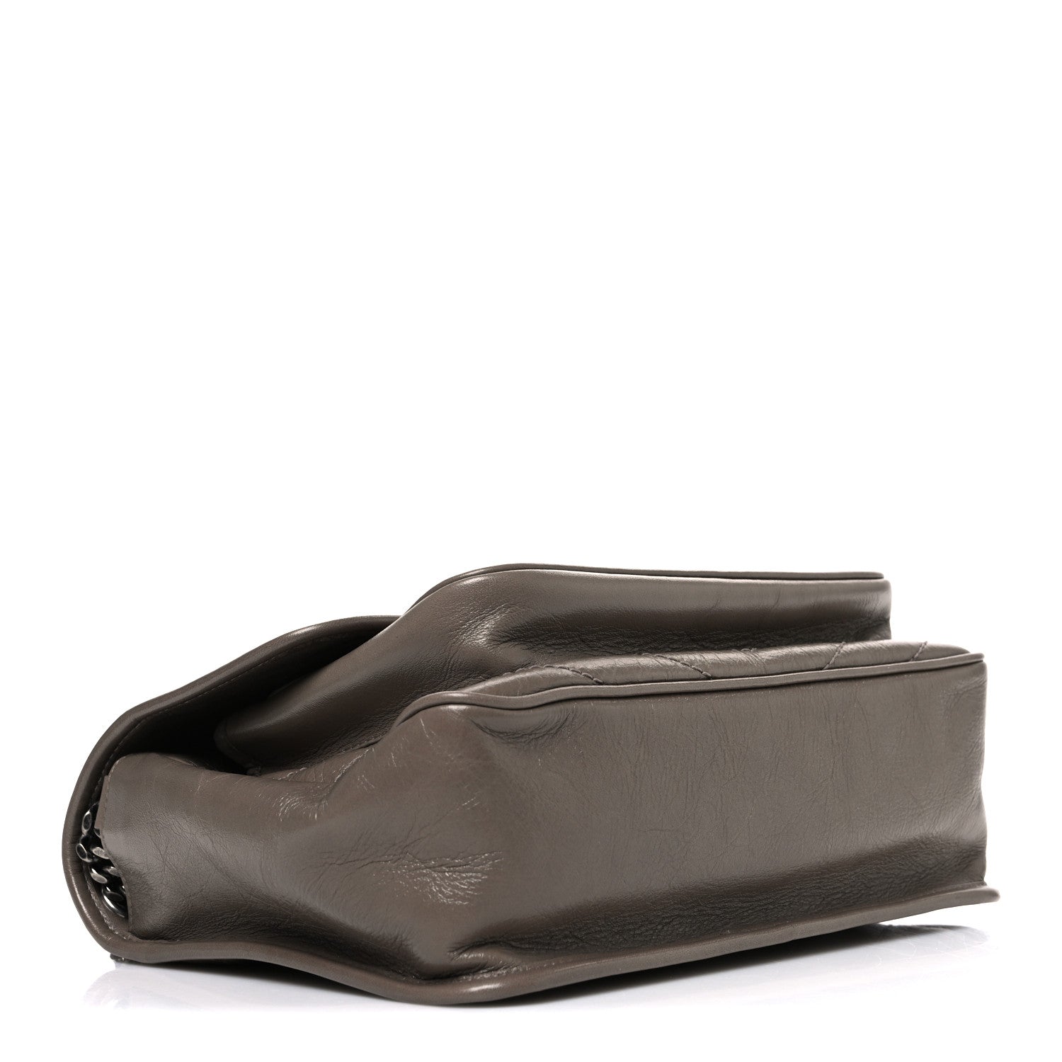 Crinkled Calfskin Matelasse Monogram Medium Niki Chain Satchel Greyish Brown