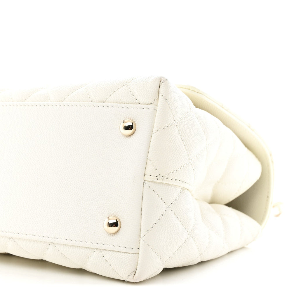 Caviar Quilted Small Coco Handle Flap White