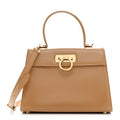 Brushed Off Calfskin Iconic Large Top Handle Bag Camel