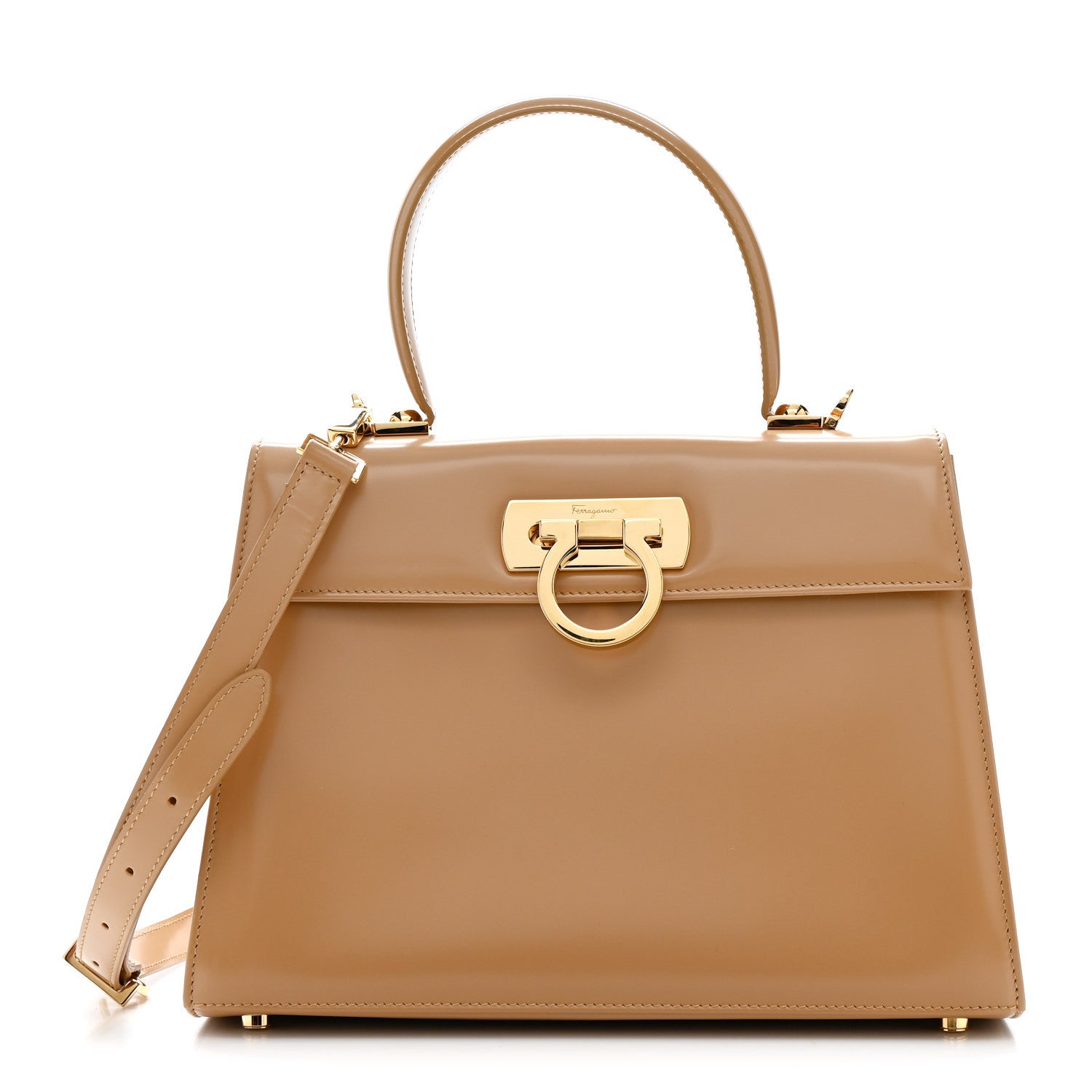 Brushed Off Calfskin Iconic Large Top Handle Bag Camel