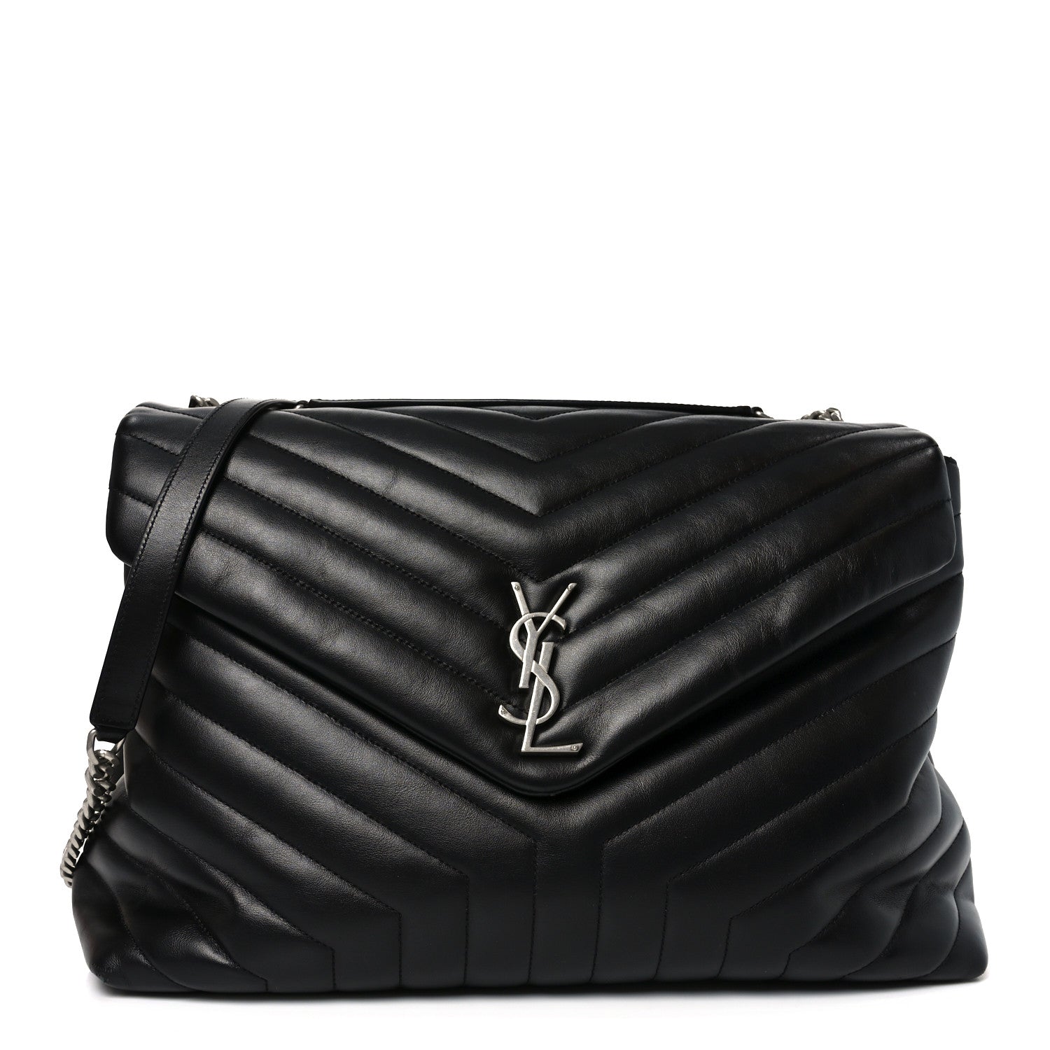 Calfskin Y Quilted Monogram Large Loulou Chain Satchel Black